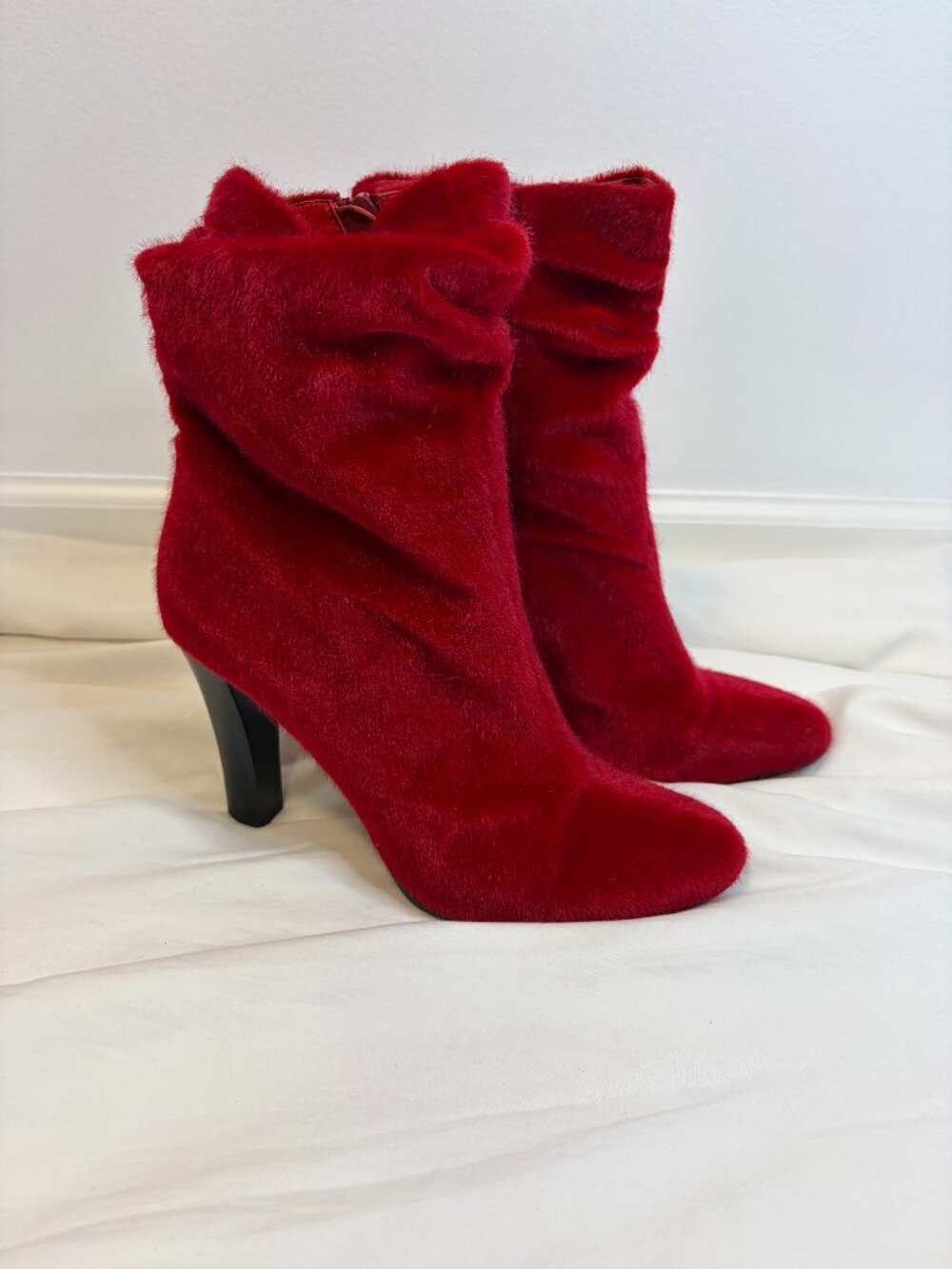 Staccato Red Calf Hair Slouchy 3.5" Ankle Boots